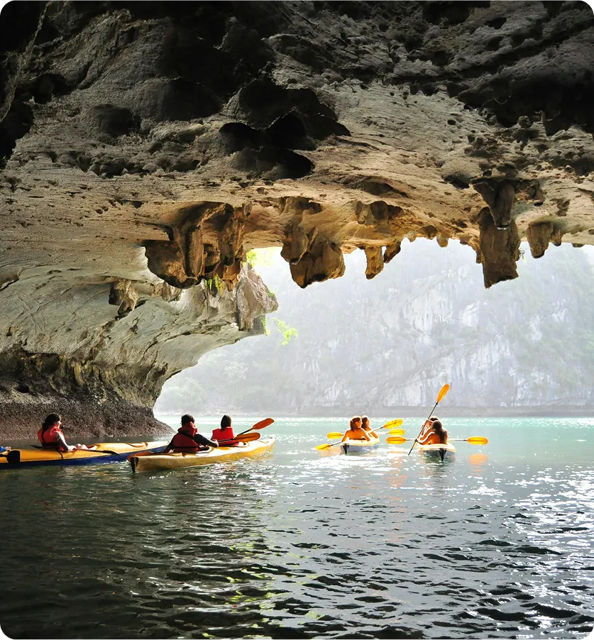 Kayaks inside a cave